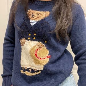 Ralph Lauren- Navy polo bear knit sweater